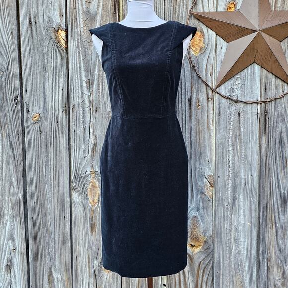 Black Velvet Dress J. CREW 365 Size 2 Stretch Cap Sleeve Classy Elegant Simple - Picture 2 of 10
